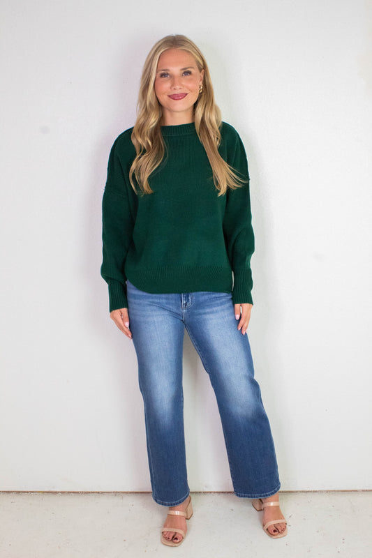  Abby Drop Sleeve Oversized Sweater, Dark Green