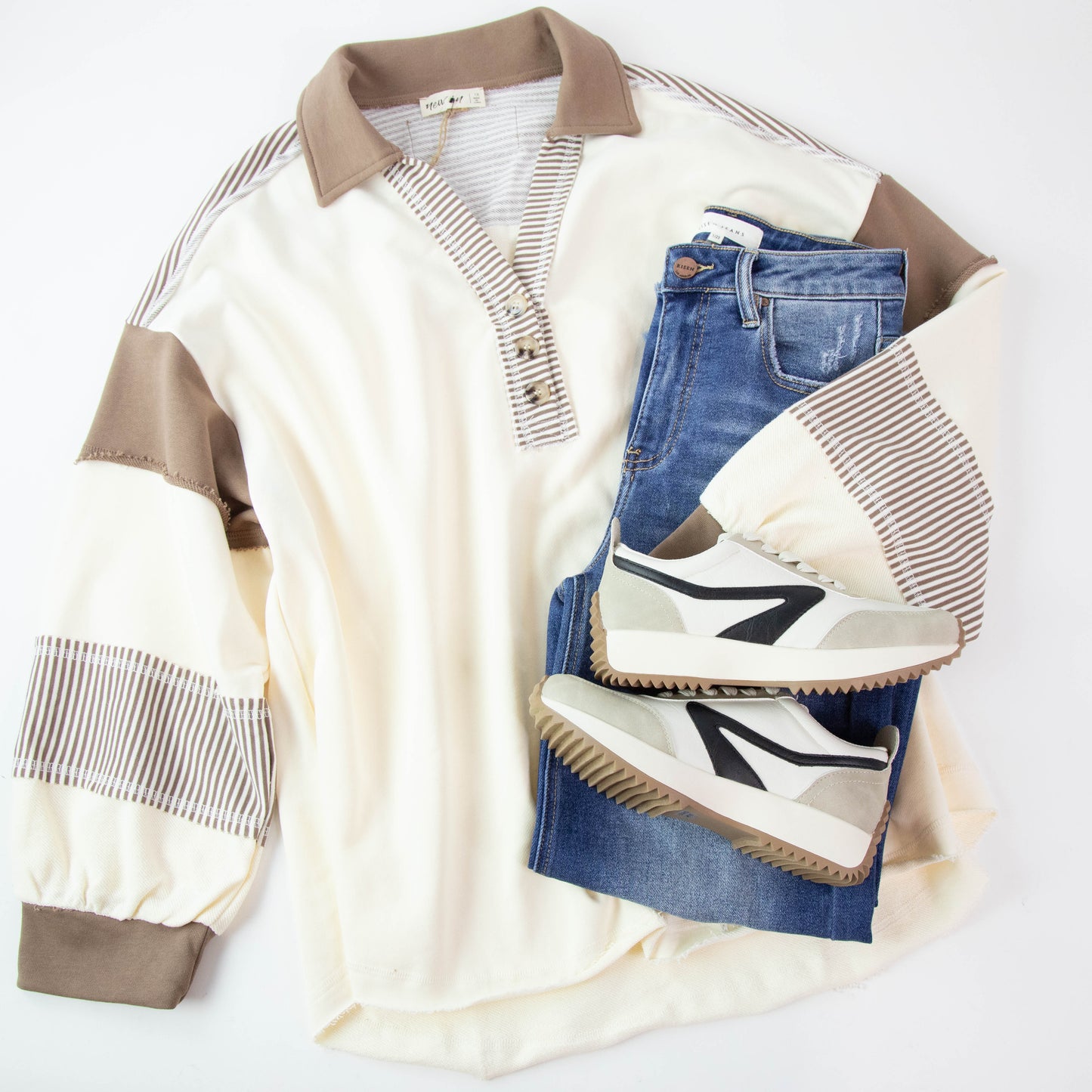  Tala Colorblock Stripe Contrast Top, Ivory | Plus Size
