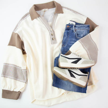  Tala Colorblock Stripe Contrast Top, Ivory | Plus Size