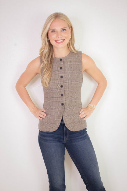  Winslow Check Woven Vest, Taupe/Pink