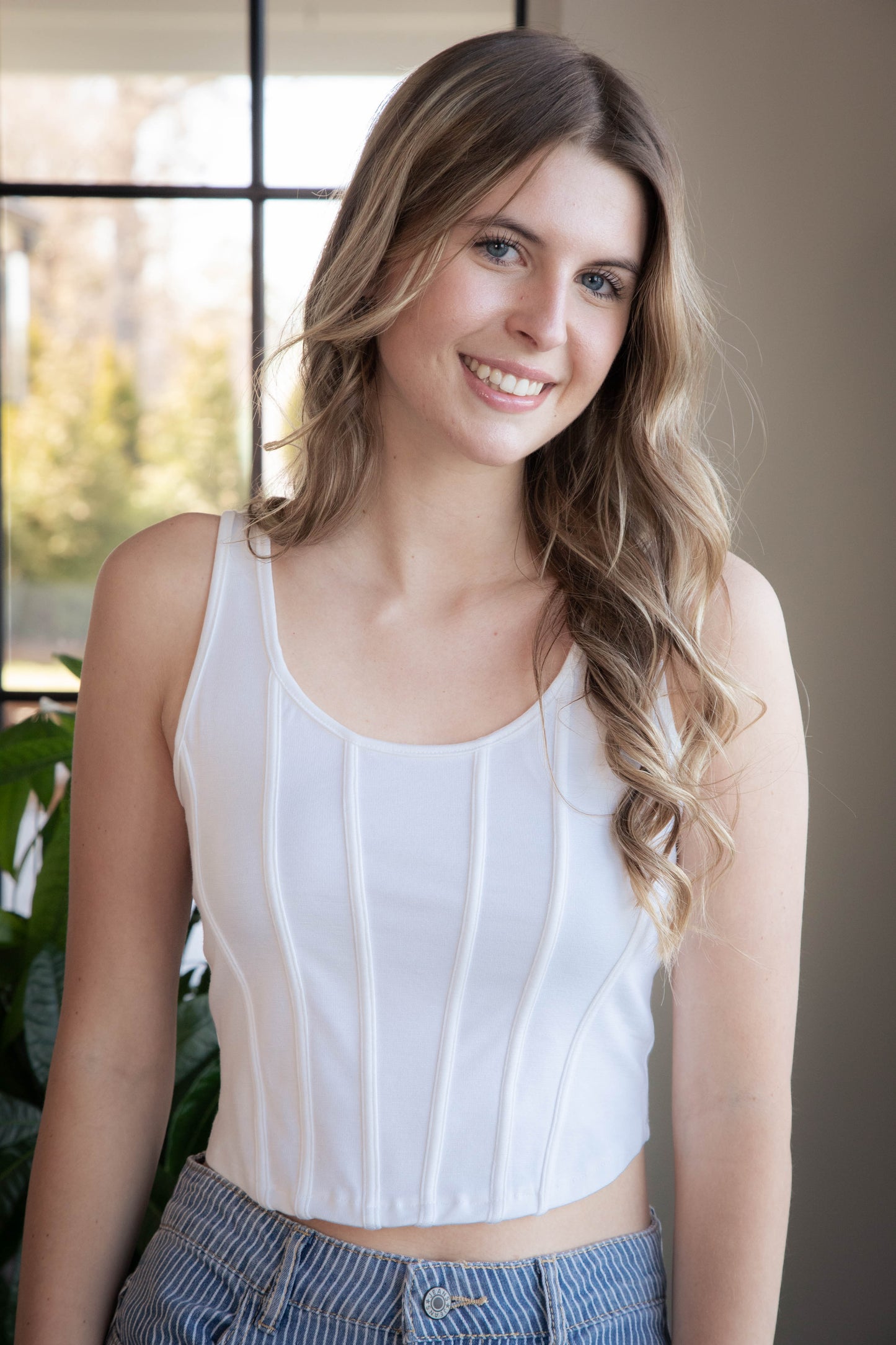  Kaila Line Detail Top, Off White