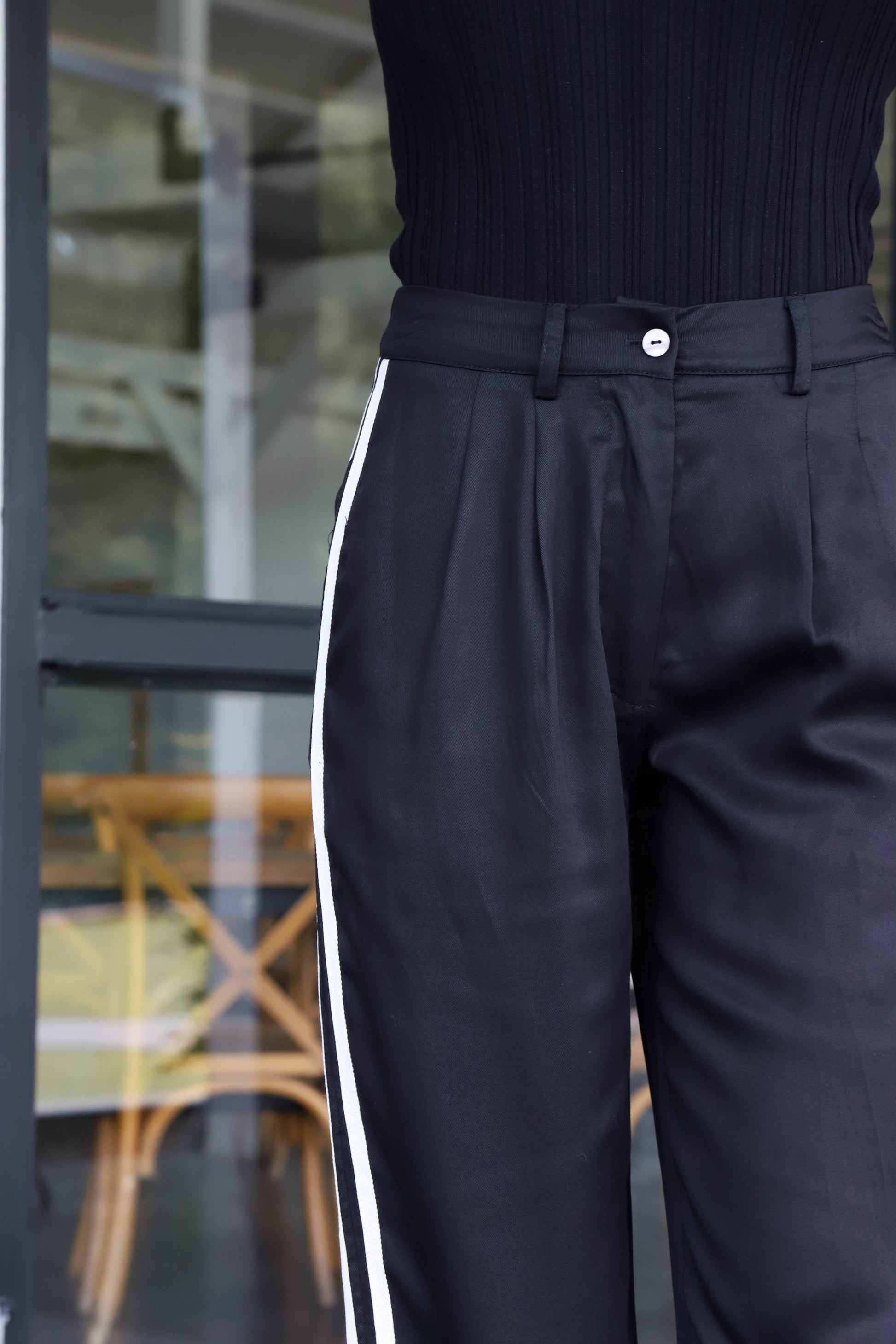  Leighton Side Stripe Trousers, Black Cream