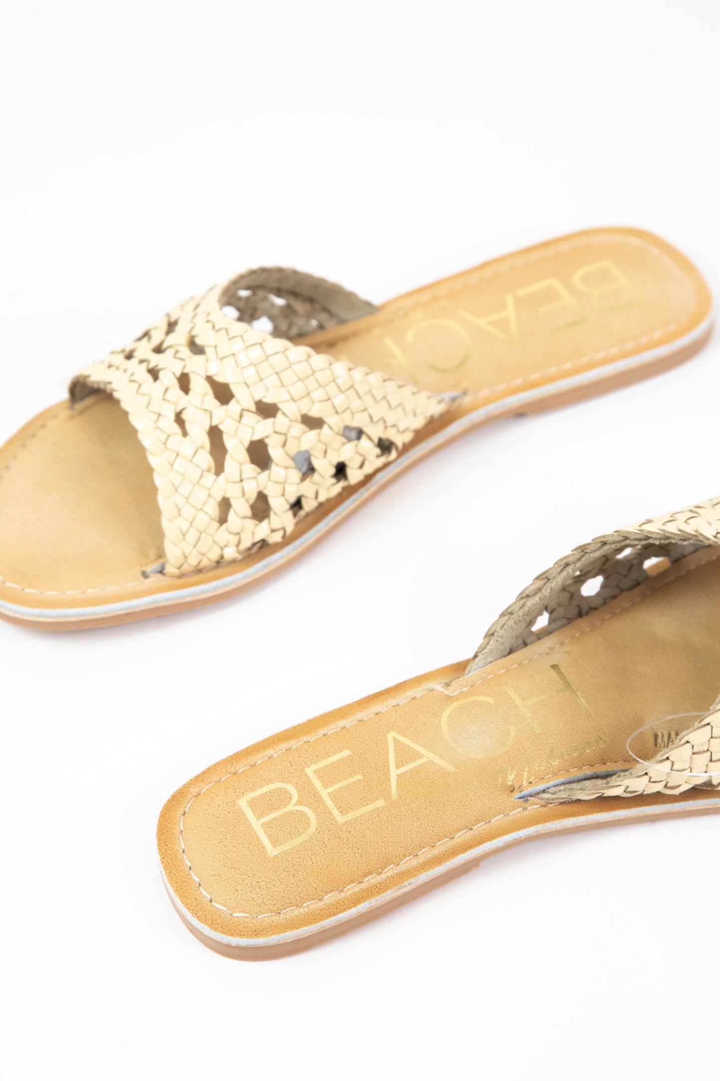  Dorset Leather Weave Slide On Sandal, Ivory | Beach By Matisse