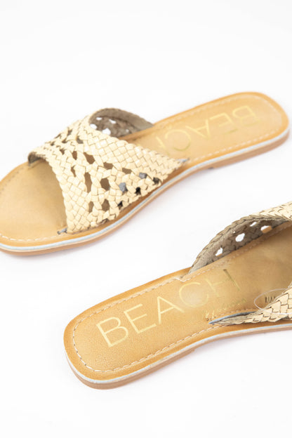  Dorset Leather Weave Slide On Sandal, Ivory | Beach By Matisse