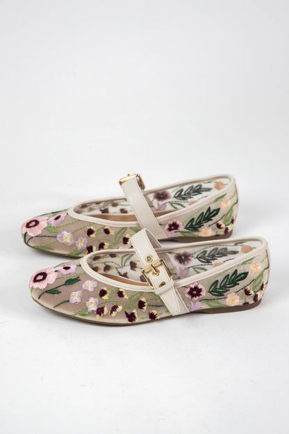  Mulaney Embroidered Mesh Flat, Ivory Floral | DV By Dolce Vita