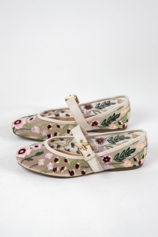  Mulaney Embroidered Mesh Flat, Ivory Floral | DV By Dolce Vita