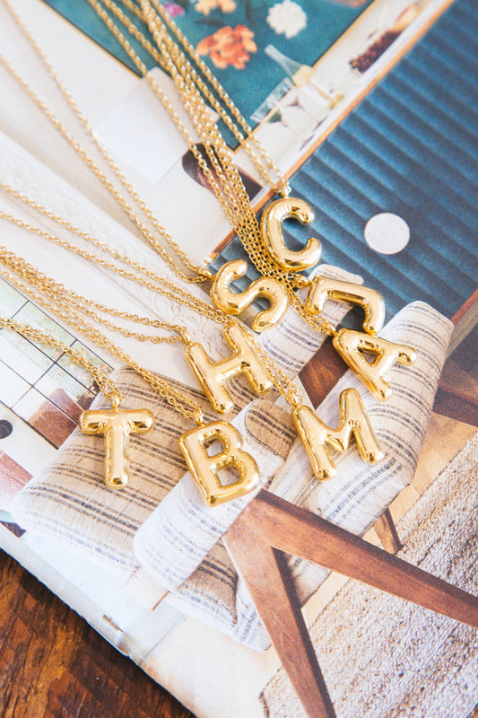  Bubble Shape Initial Necklace, Gold