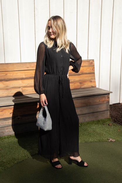  Gathering Button Up Jumpsuit, Black | Sadie & Sage