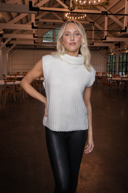  Salima Turtleneck Sweater Vest, Winter White | RD Style