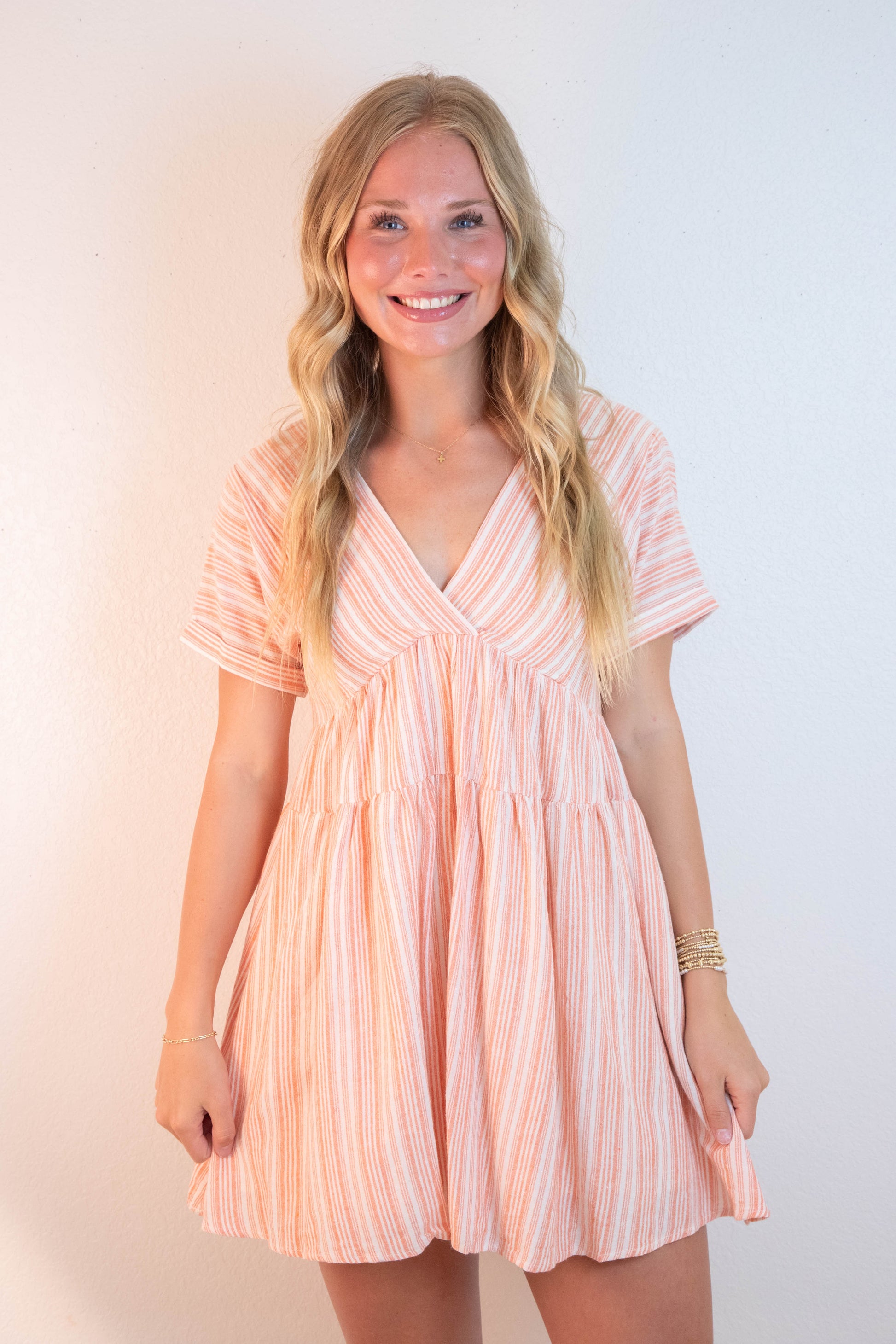  Cecelia Surplice V-Neck Striped Dress, Sunkist
