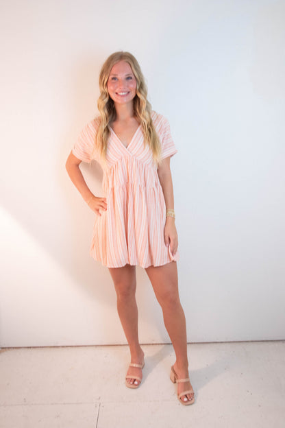  Cecelia Surplice V-Neck Striped Dress, Sunkist