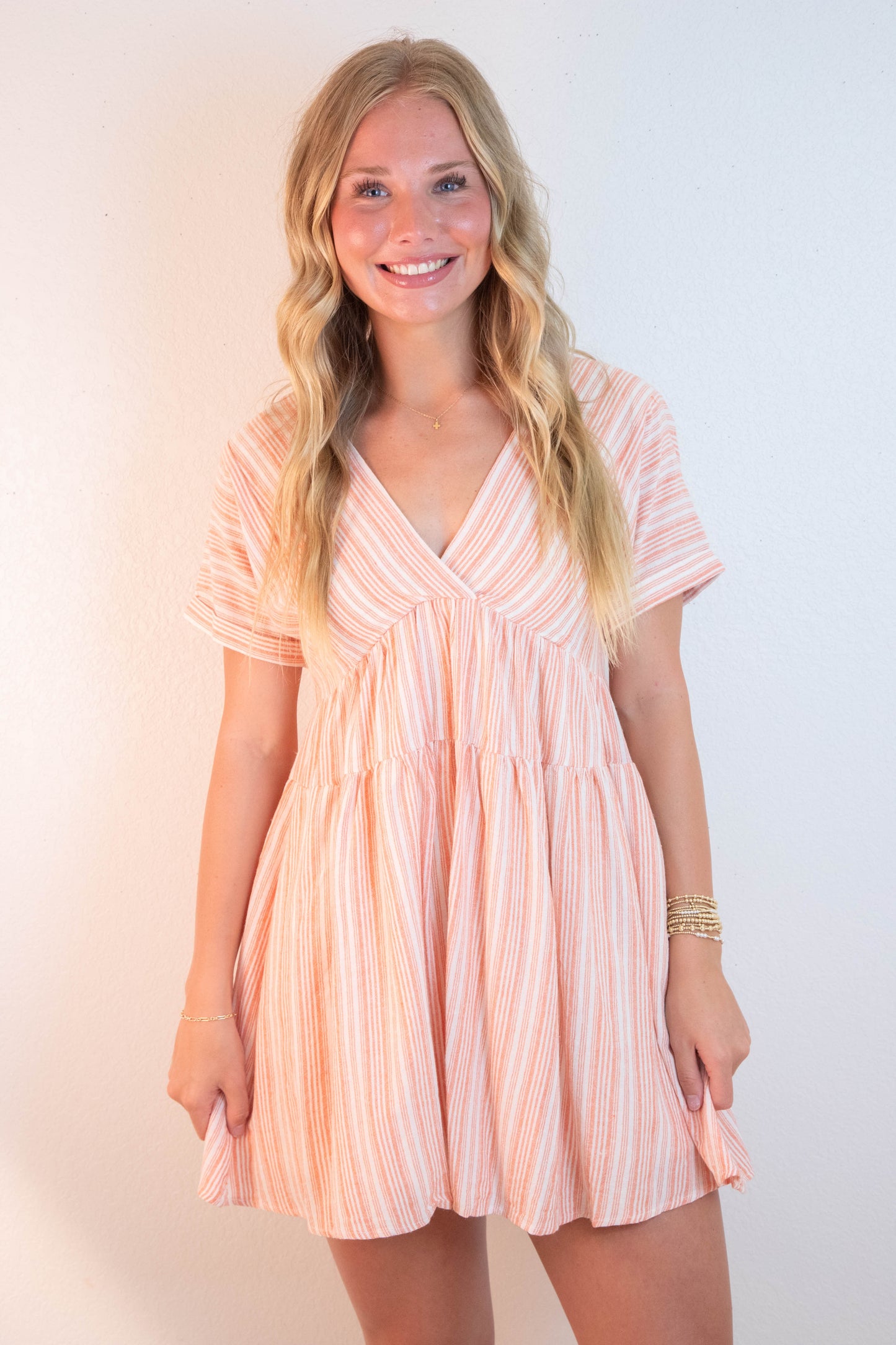  Cecelia Surplice V-Neck Striped Dress, Sunkist