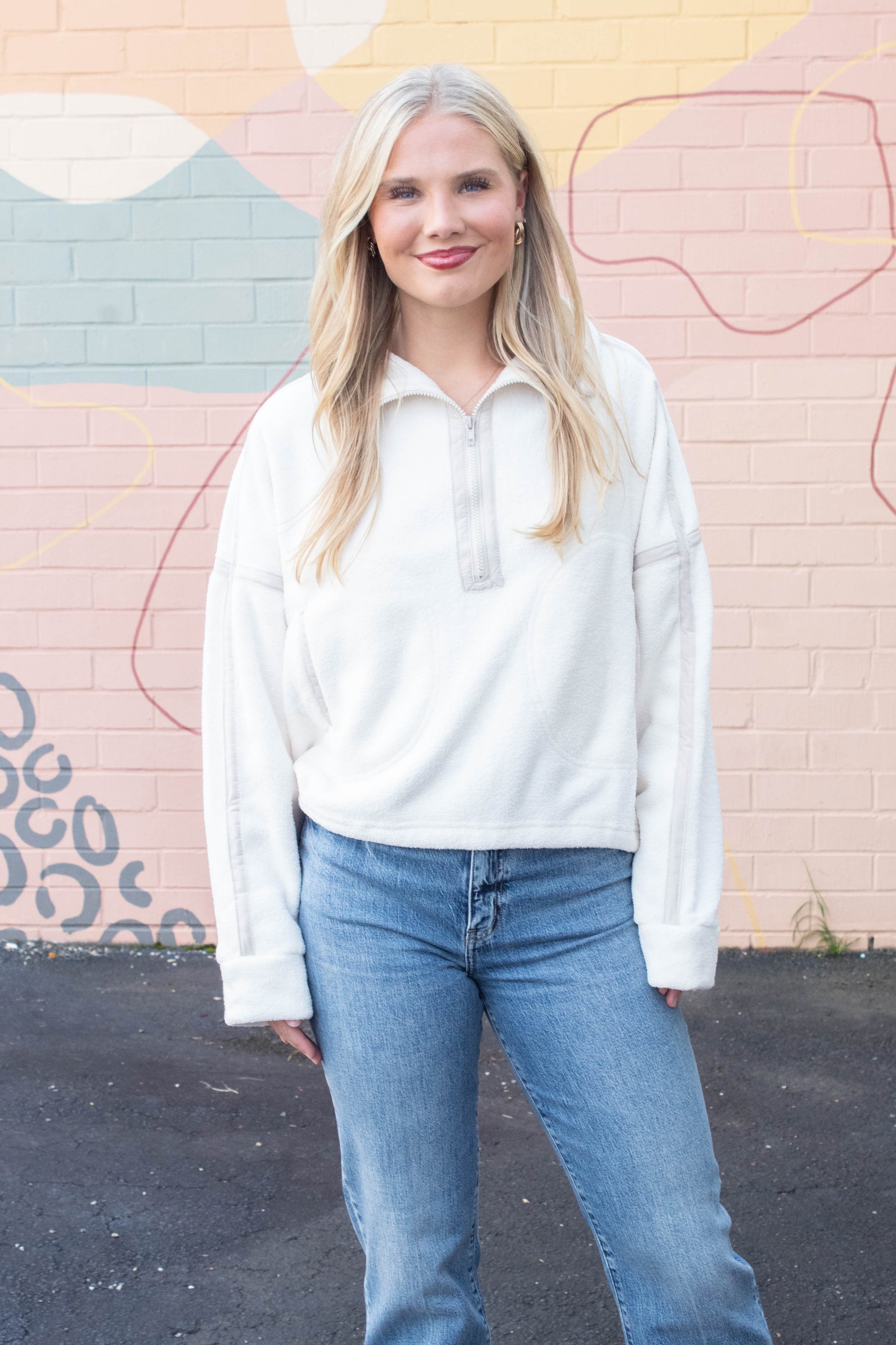  Anna Fleece Half Zip Pullover, Ivory