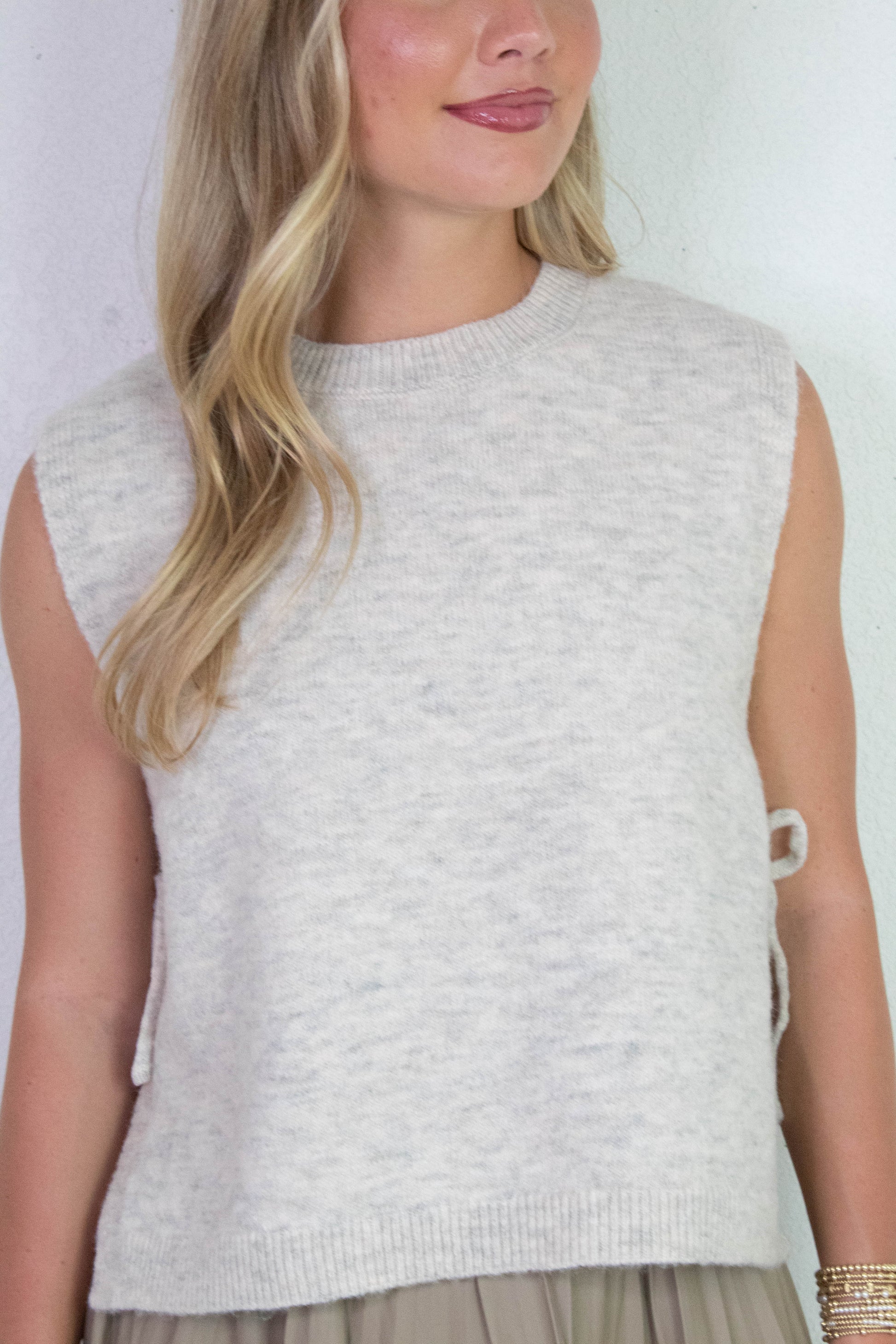  Sybil Side Tie Sweater Vest, Oatmeal