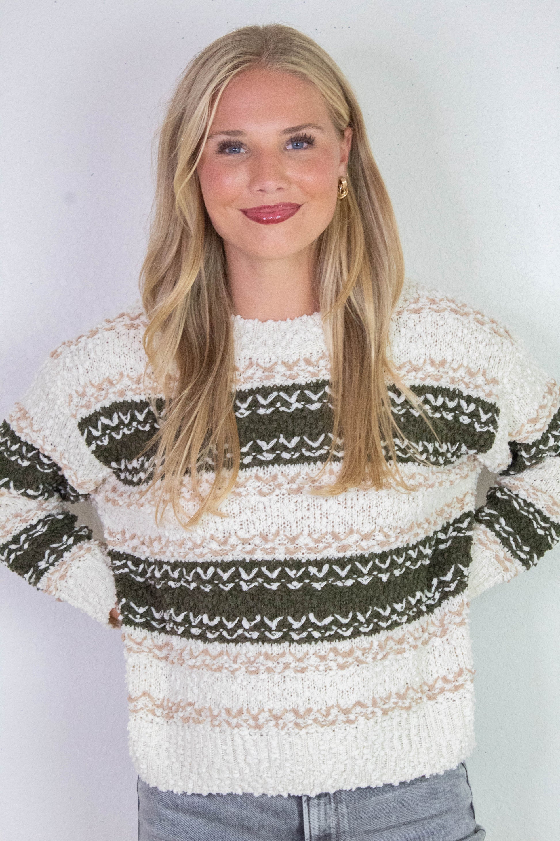  Loosen Up Striped Sweater, Olive Multi | Sadie & Sage