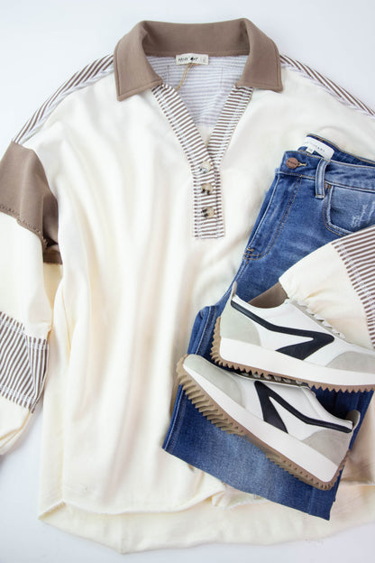  Tala Colorblock Stripe Contrast Top, Ivory | Plus Size