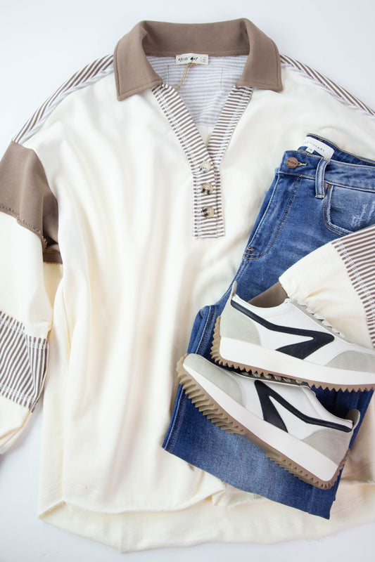  Tala Colorblock Stripe Contrast Top, Ivory | Plus Size