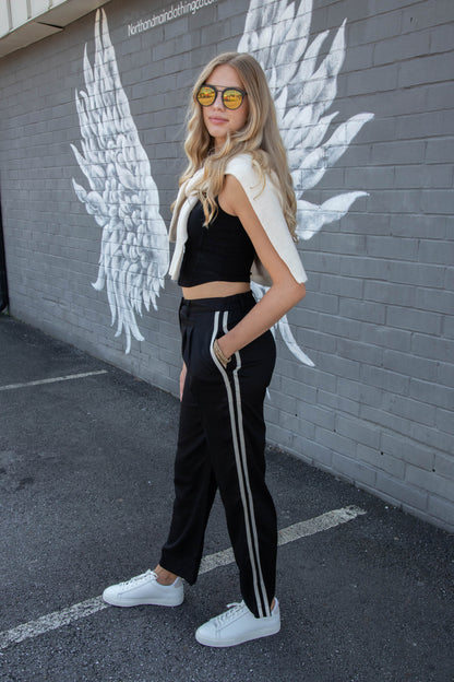  Leighton Side Stripe Trousers, Black Cream