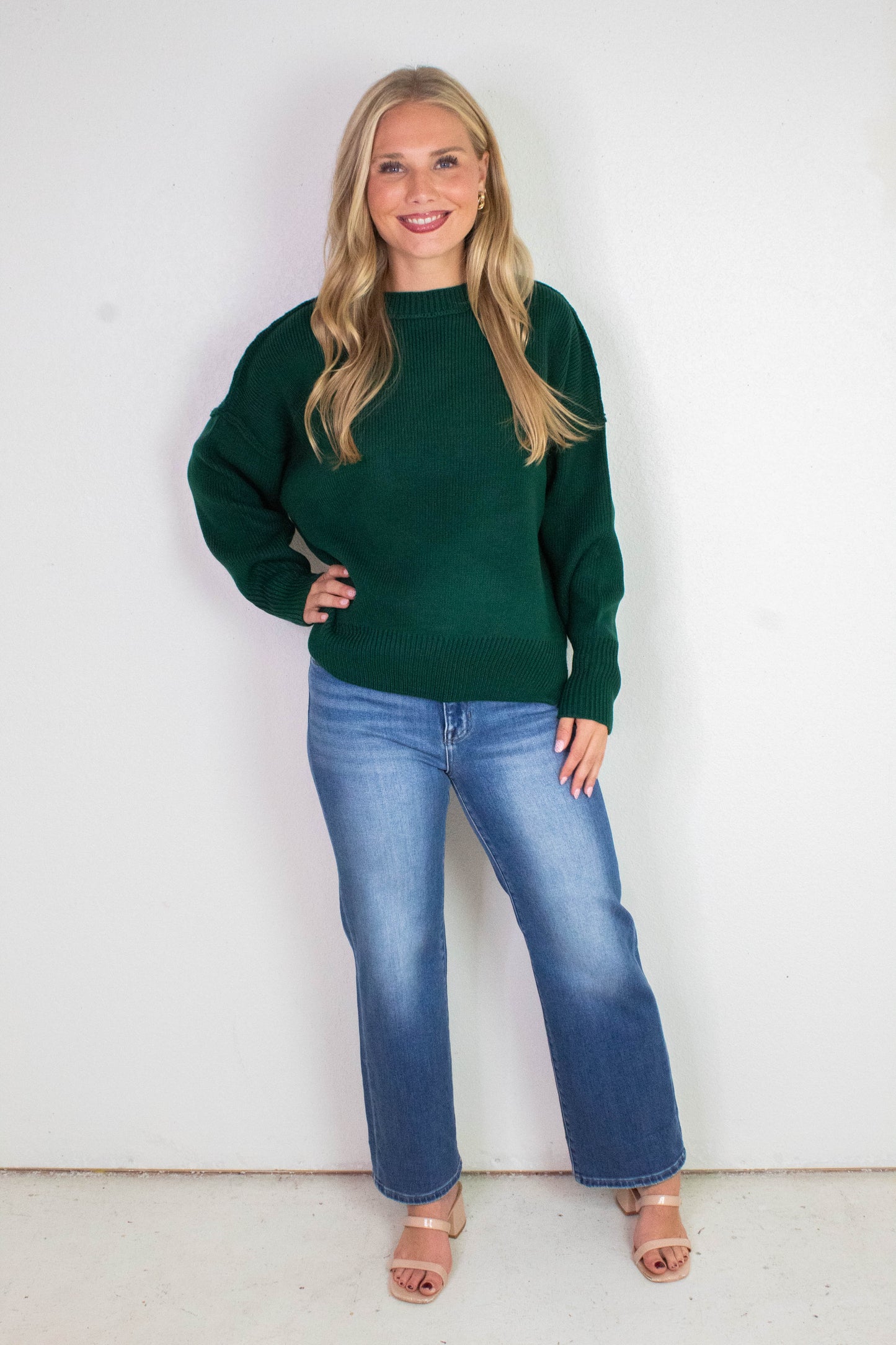  Abby Drop Sleeve Oversized Sweater, Dark Green