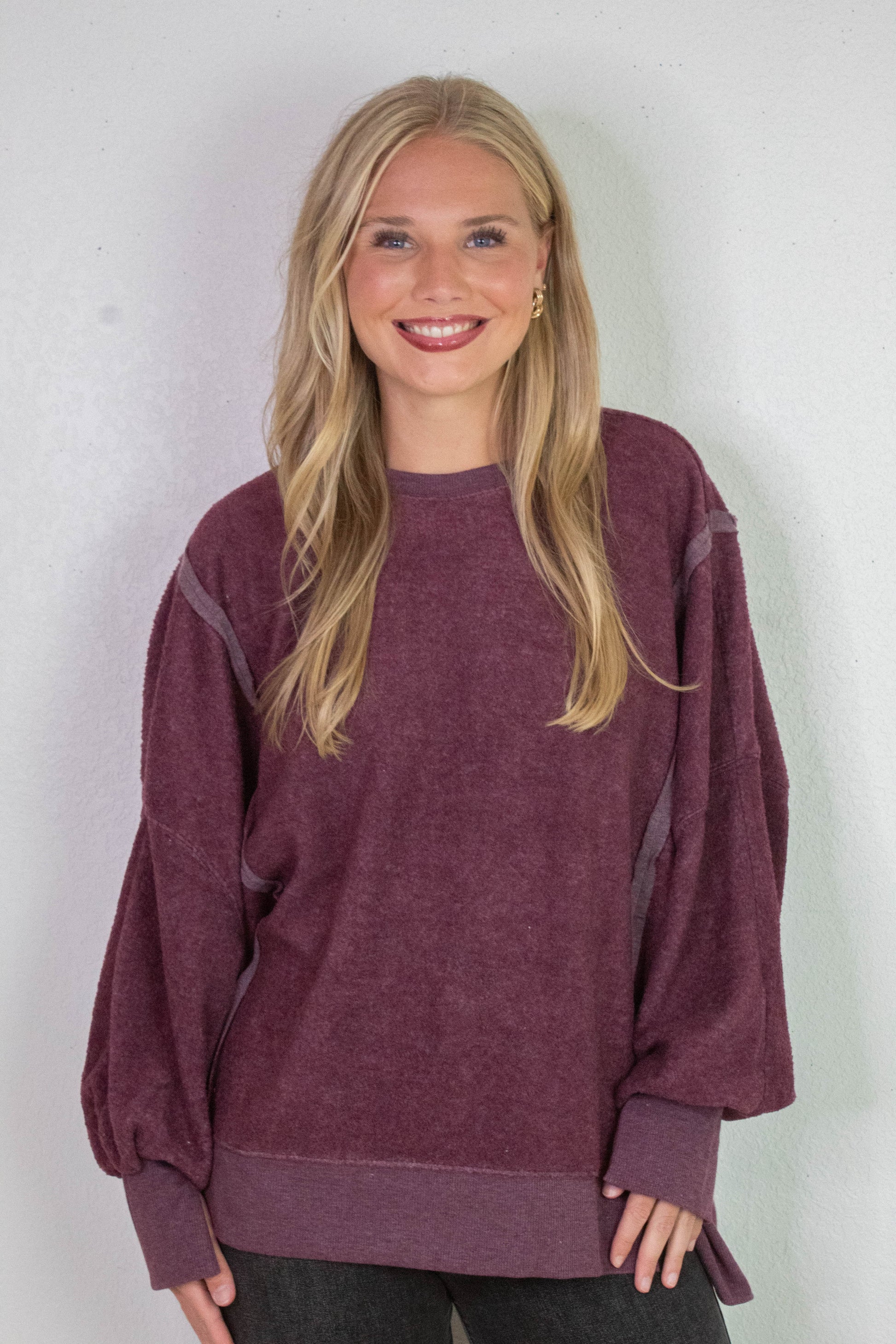  Millie Oversized Crewneck Sweatshirt, Dark Cherry