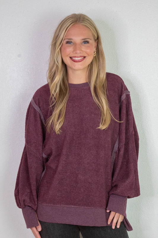  Millie Oversized Crewneck Sweatshirt, Dark Cherry