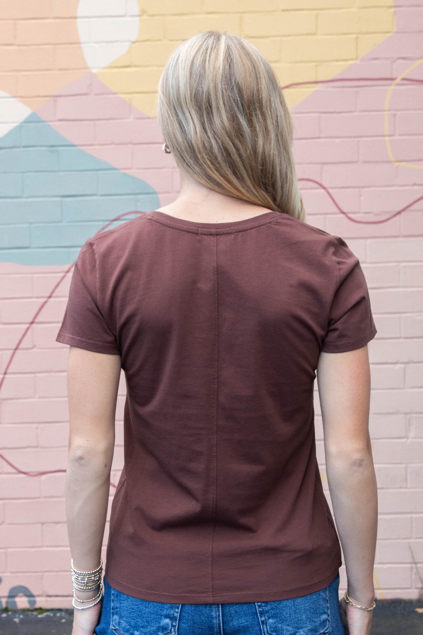 Be Cool Tatum Cotton Jersey V-Neck Tee, Choco