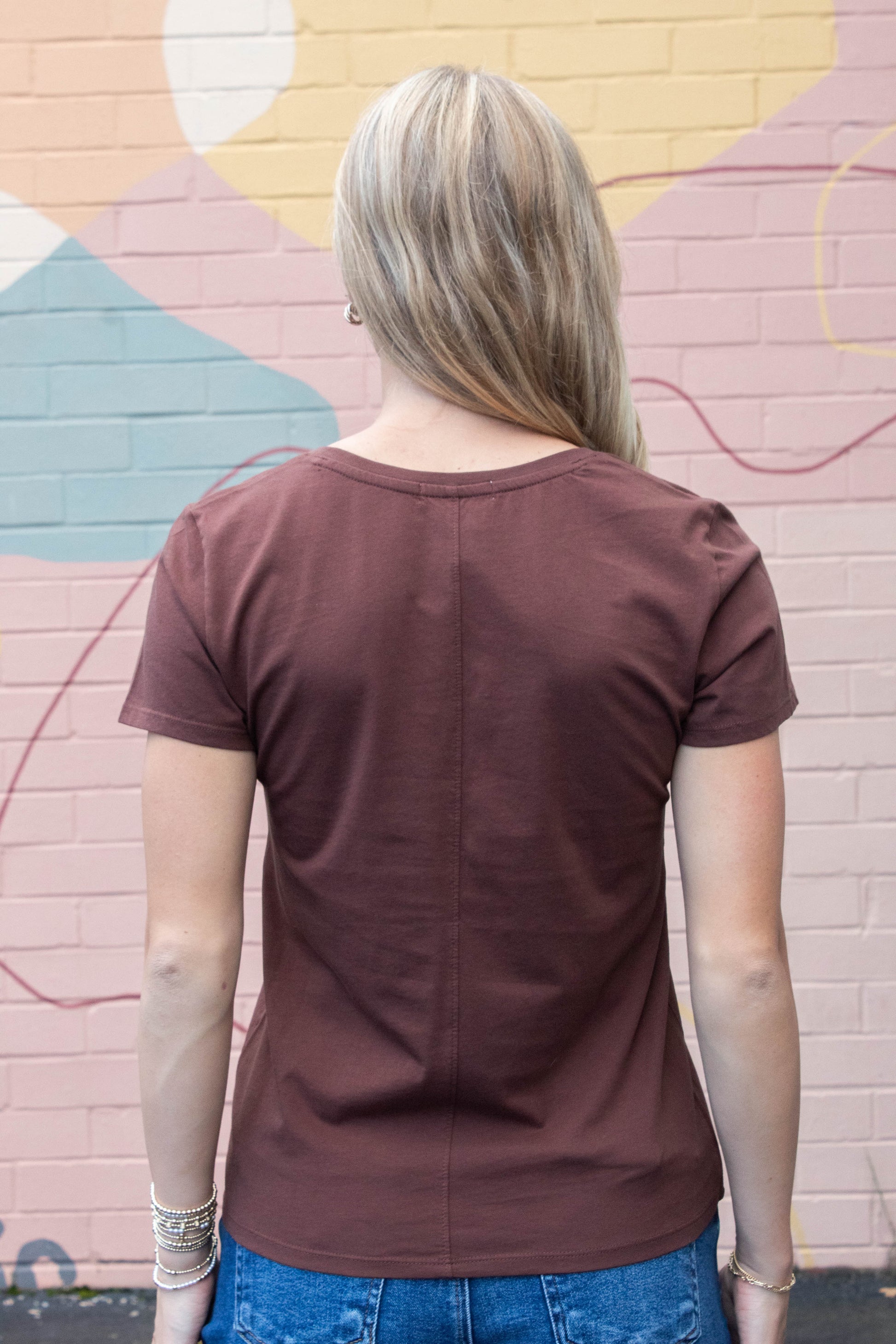 Be Cool Tatum Cotton Jersey V-Neck Tee, Choco