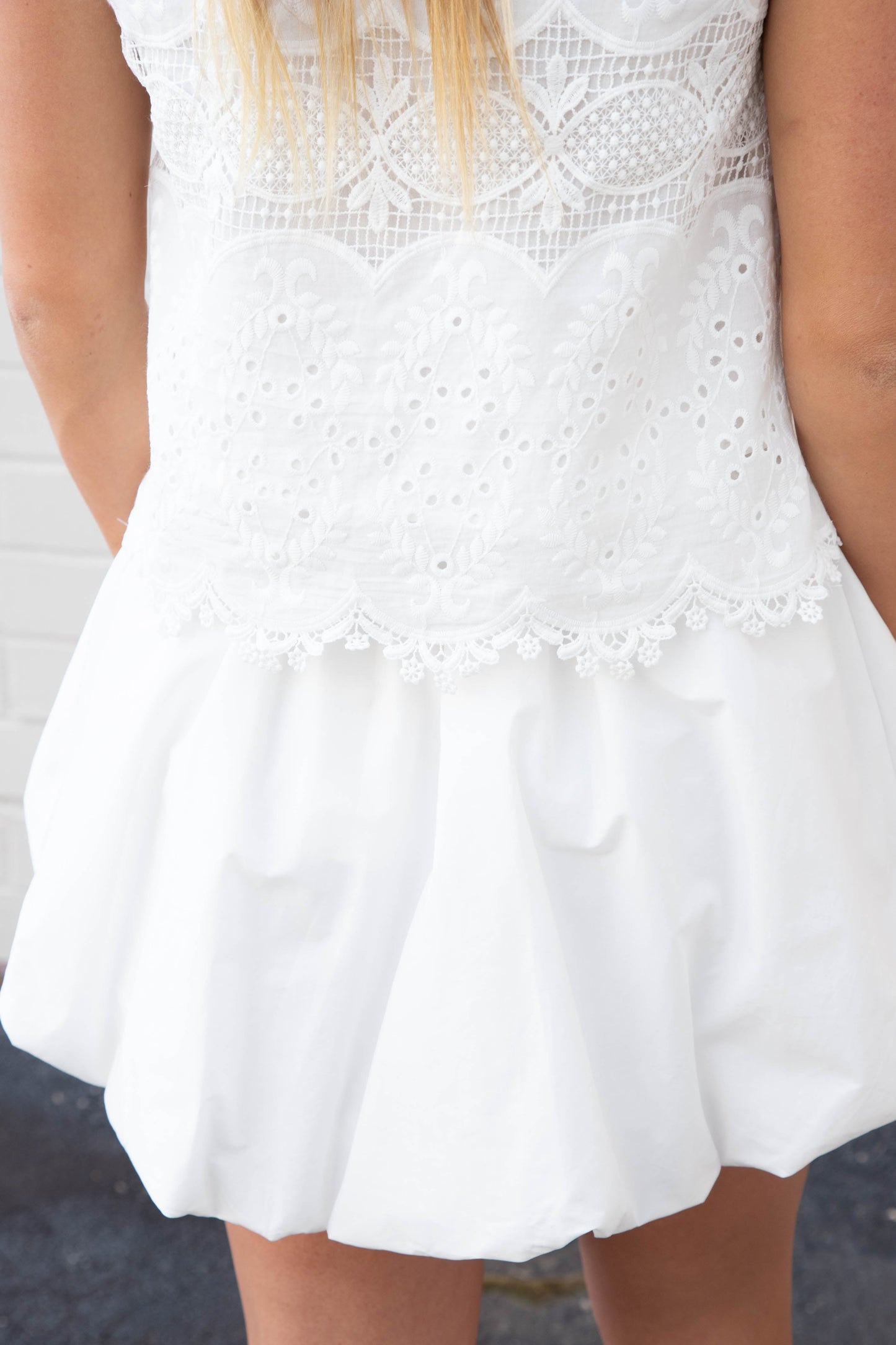  Mariah Bubble Hem Mini Skirt, White