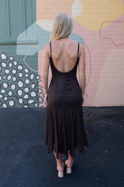  Phoebe Shimmering Asymmetric Hem Dress, Brown