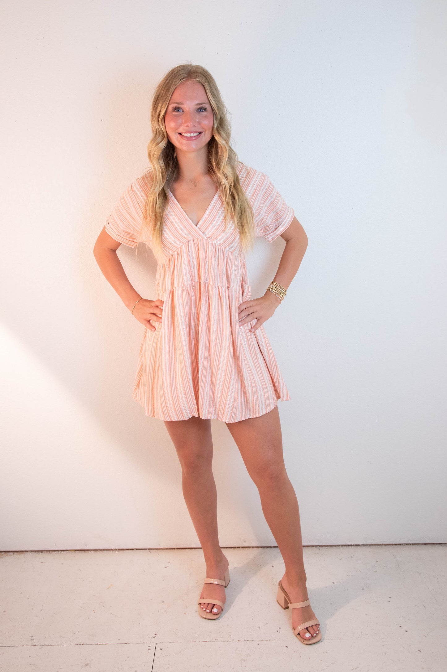  Cecelia Surplice V-Neck Striped Dress, Sunkist
