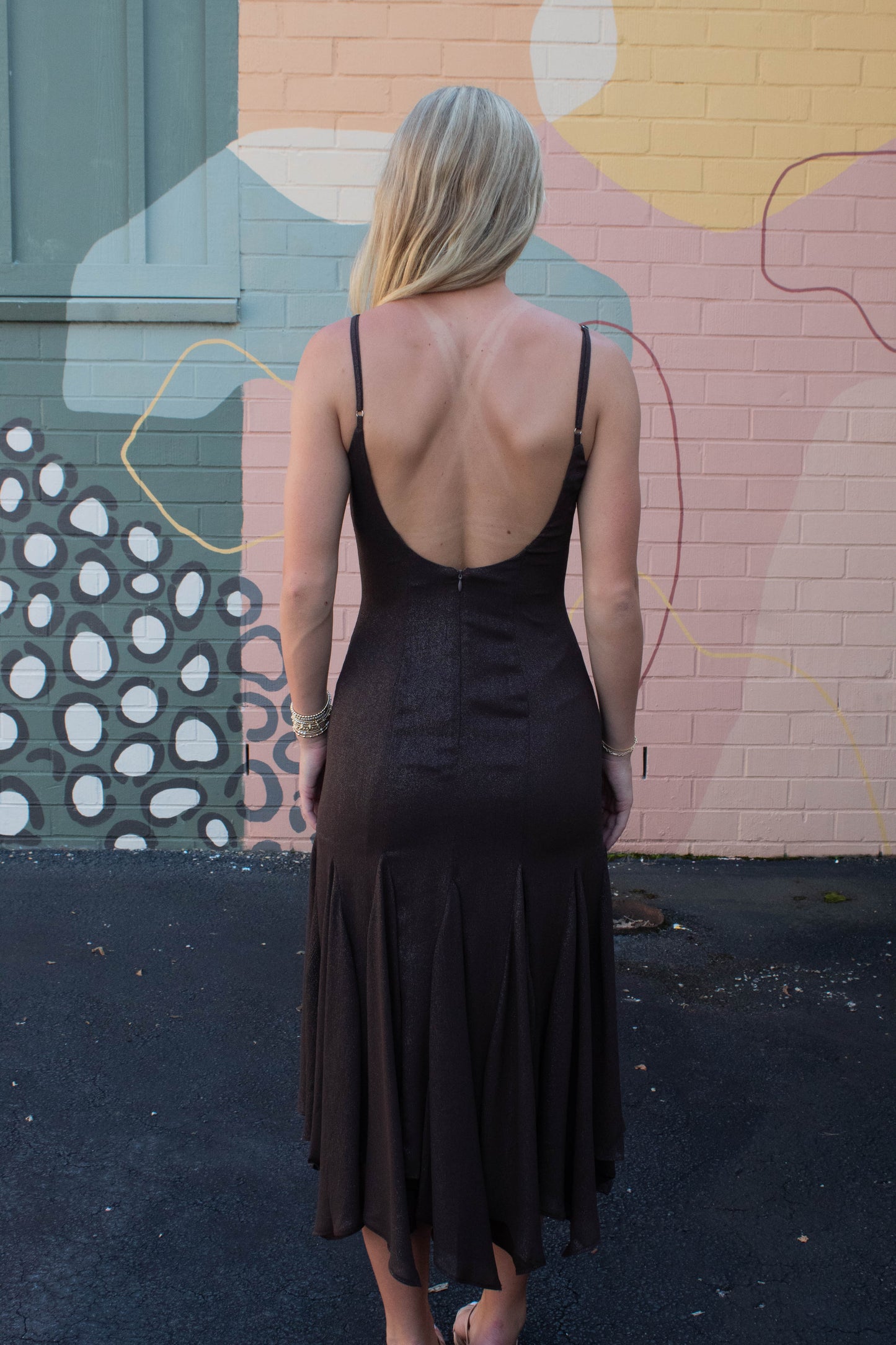  Phoebe Shimmering Asymmetric Hem Dress, Brown