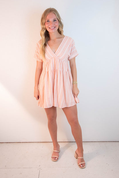  Cecelia Surplice V-Neck Striped Dress, Sunkist