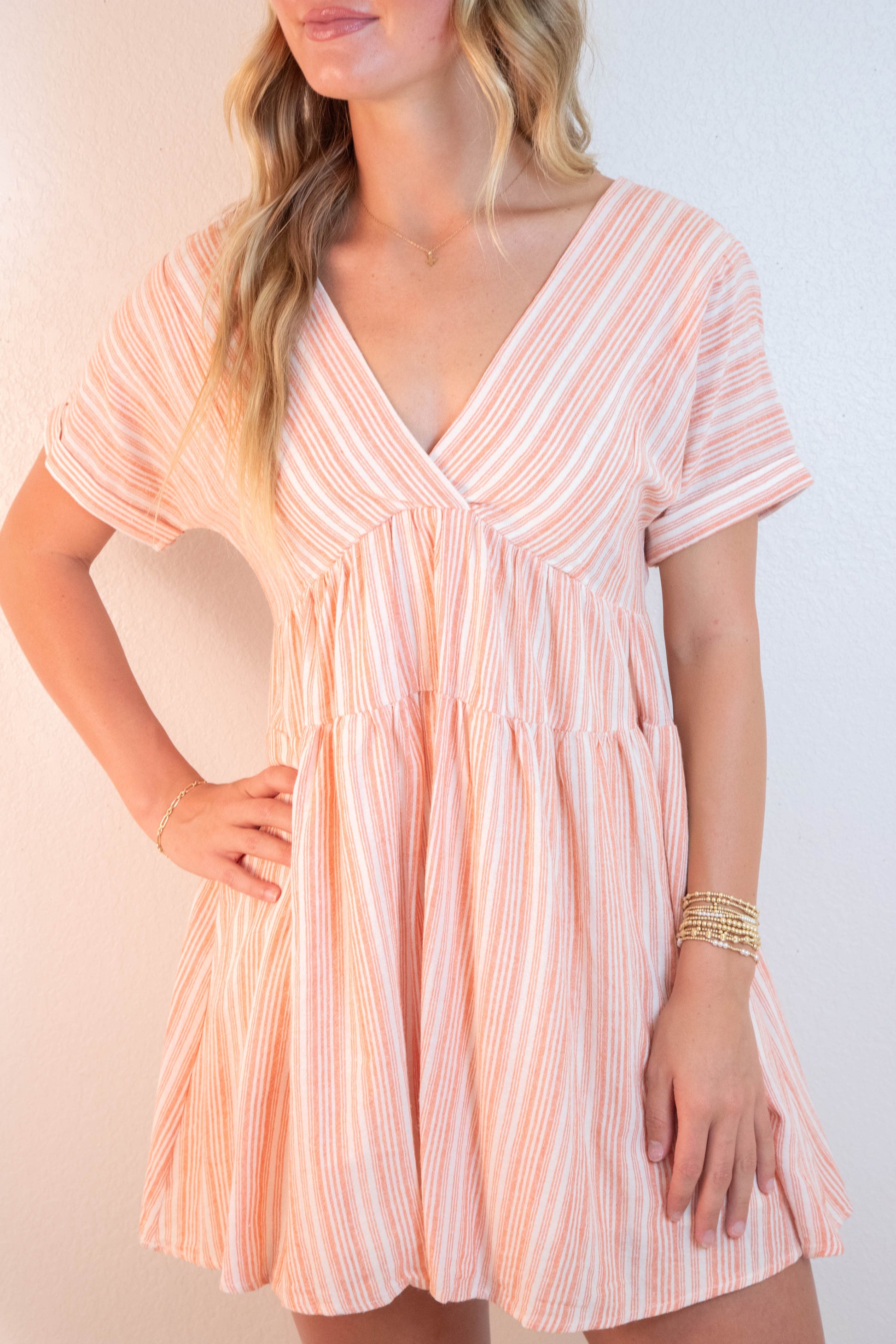  Cecelia Surplice V-Neck Striped Dress, Sunkist
