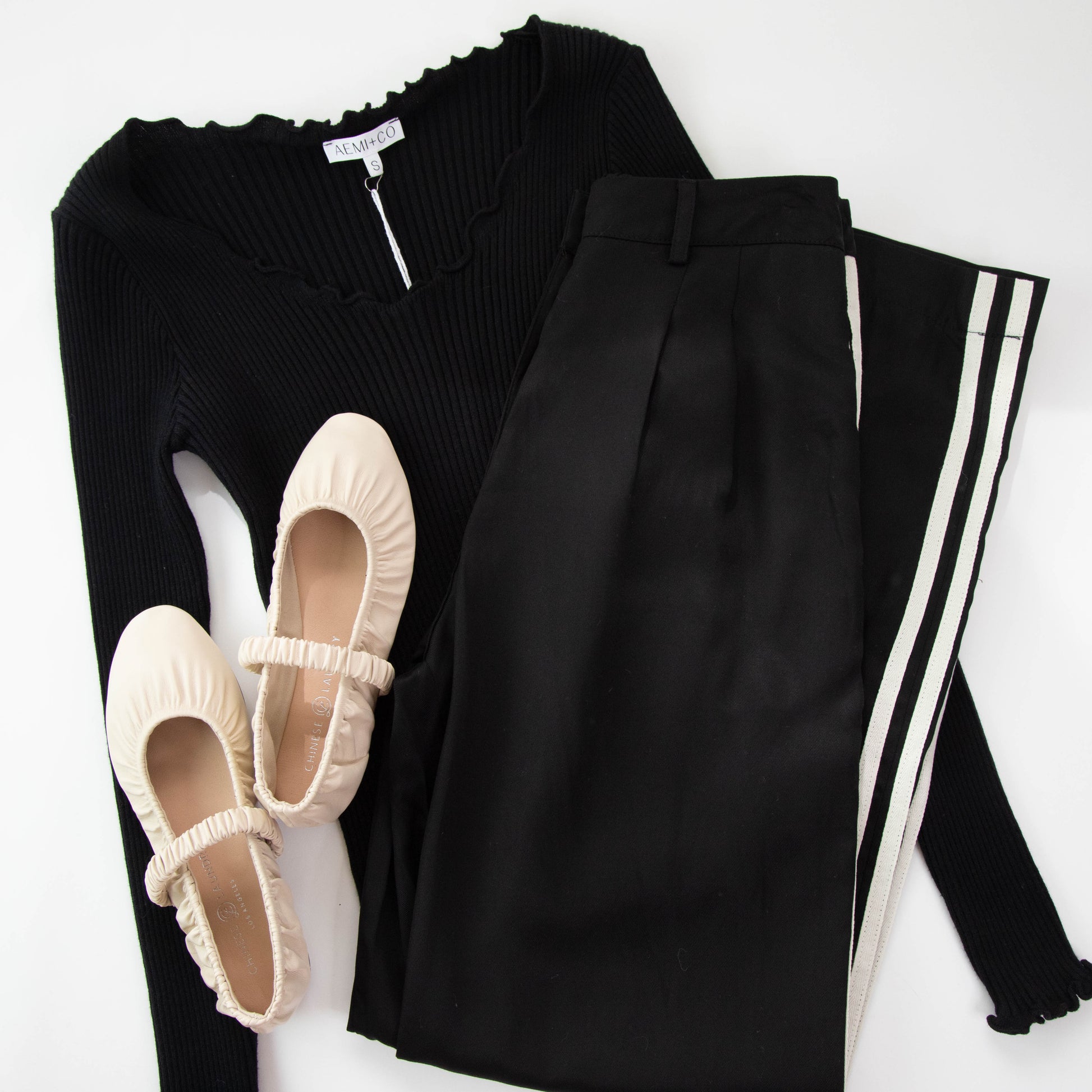  Leighton Side Stripe Trousers, Black Cream