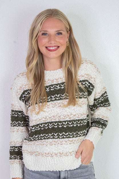  Loosen Up Striped Sweater, Olive Multi | Sadie & Sage