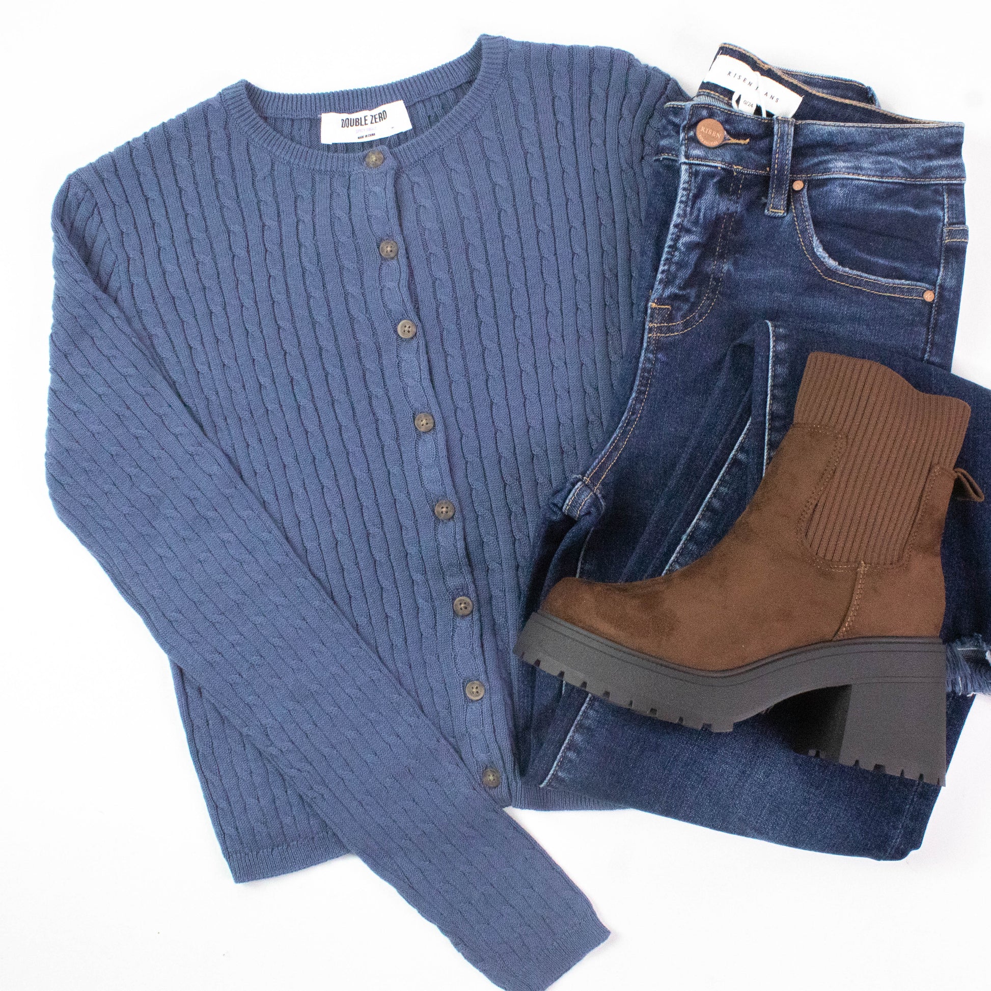  Iris Cable Knit Cropped Cardigan, Dusty Navy