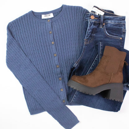  Iris Cable Knit Cropped Cardigan, Dusty Navy