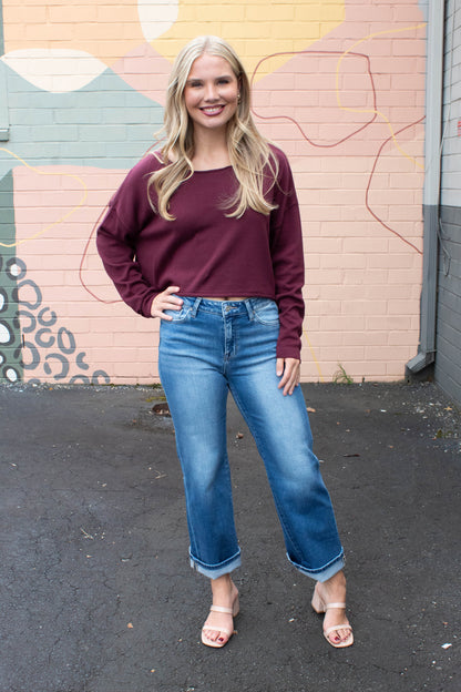  Aurora Boat Neck Pullover Sweater, Dark Cherry