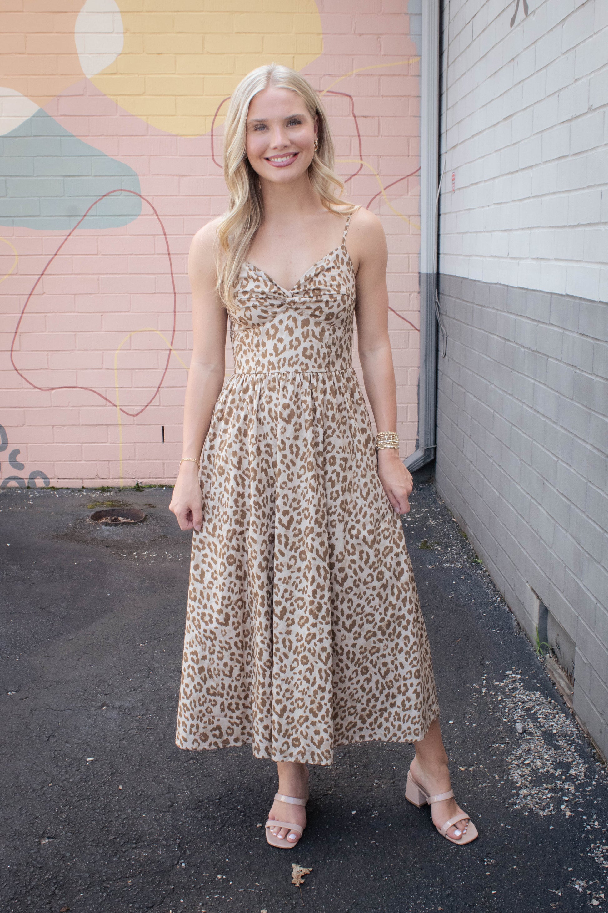  Claire Leopard Print Midi Dress, Taupe
