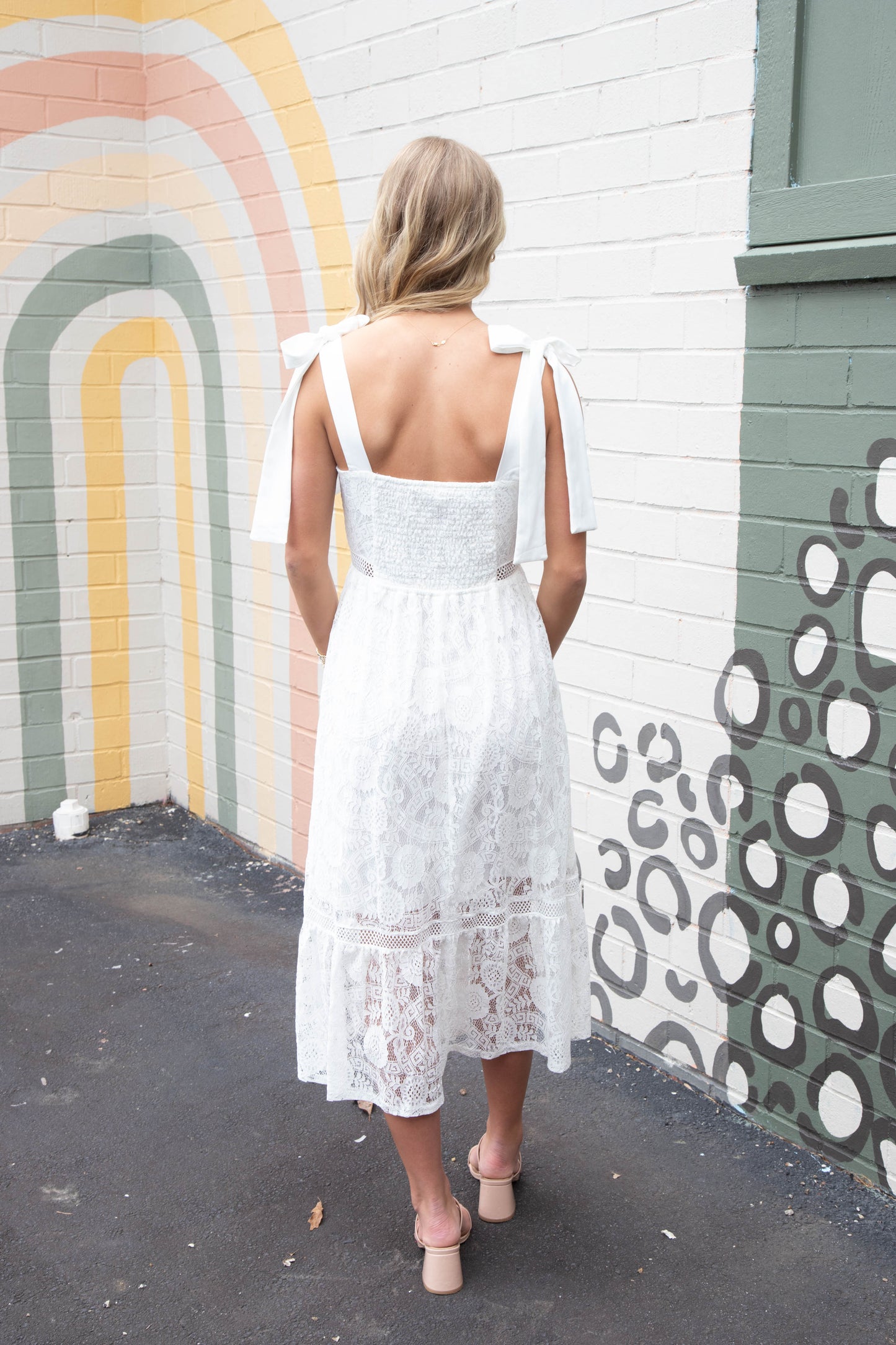  Gabriela Lace Sheer Trim Midi Dress, Off White