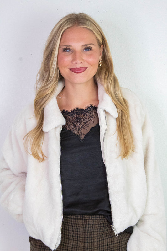  Irene Faux Fur Jacket, Cream