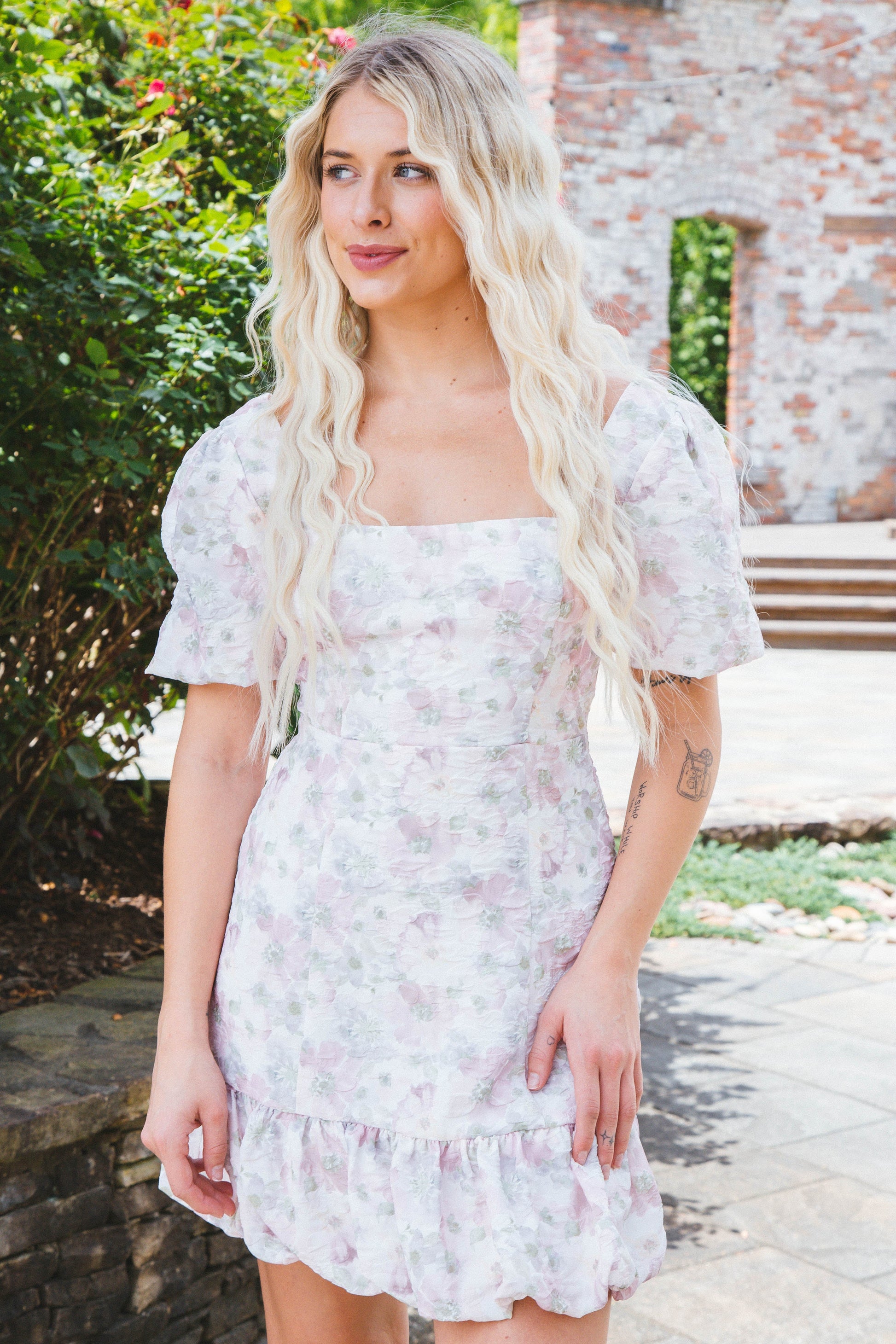  Hazel Ruffle Hem Dress, Blush/Grey