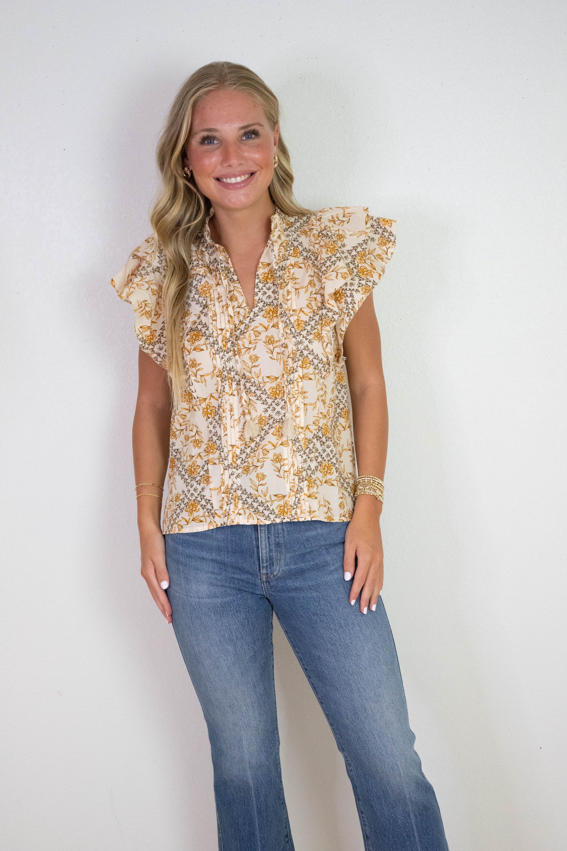  Bellamy Pintuck Detailed Blouse, Natural Multi