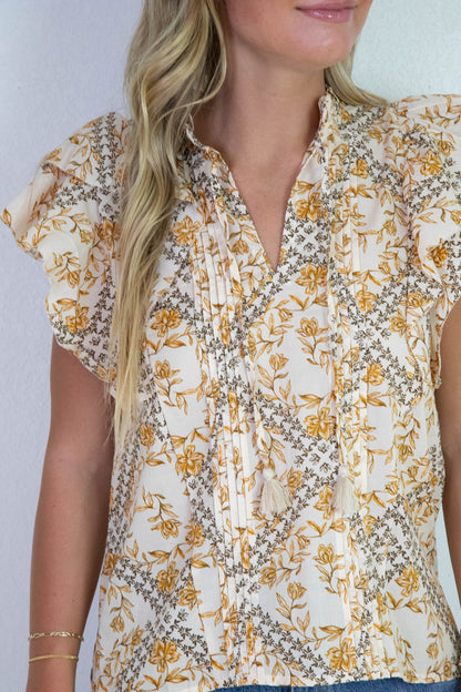  Bellamy Pintuck Detailed Blouse, Natural Multi