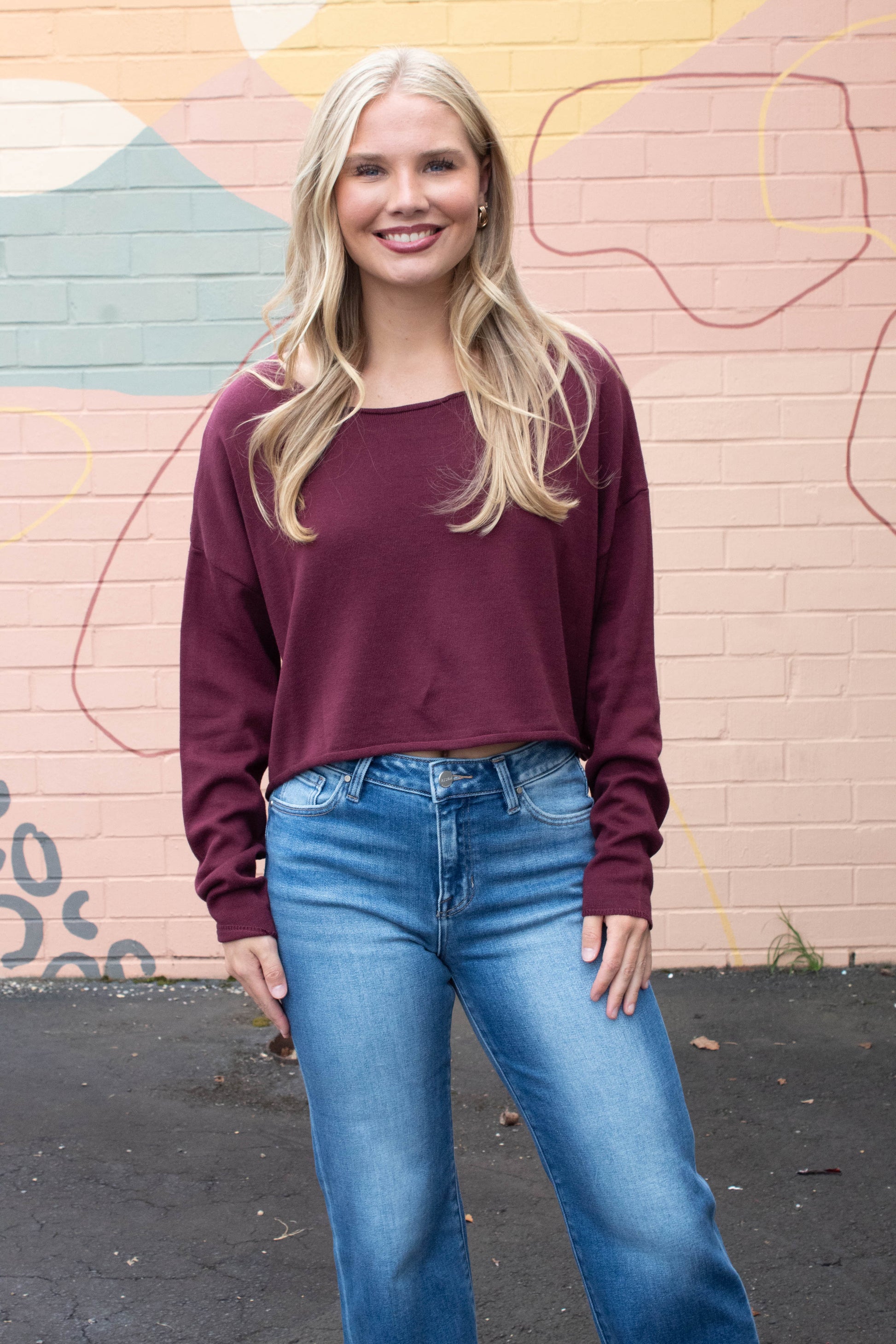  Aurora Boat Neck Pullover Sweater, Dark Cherry