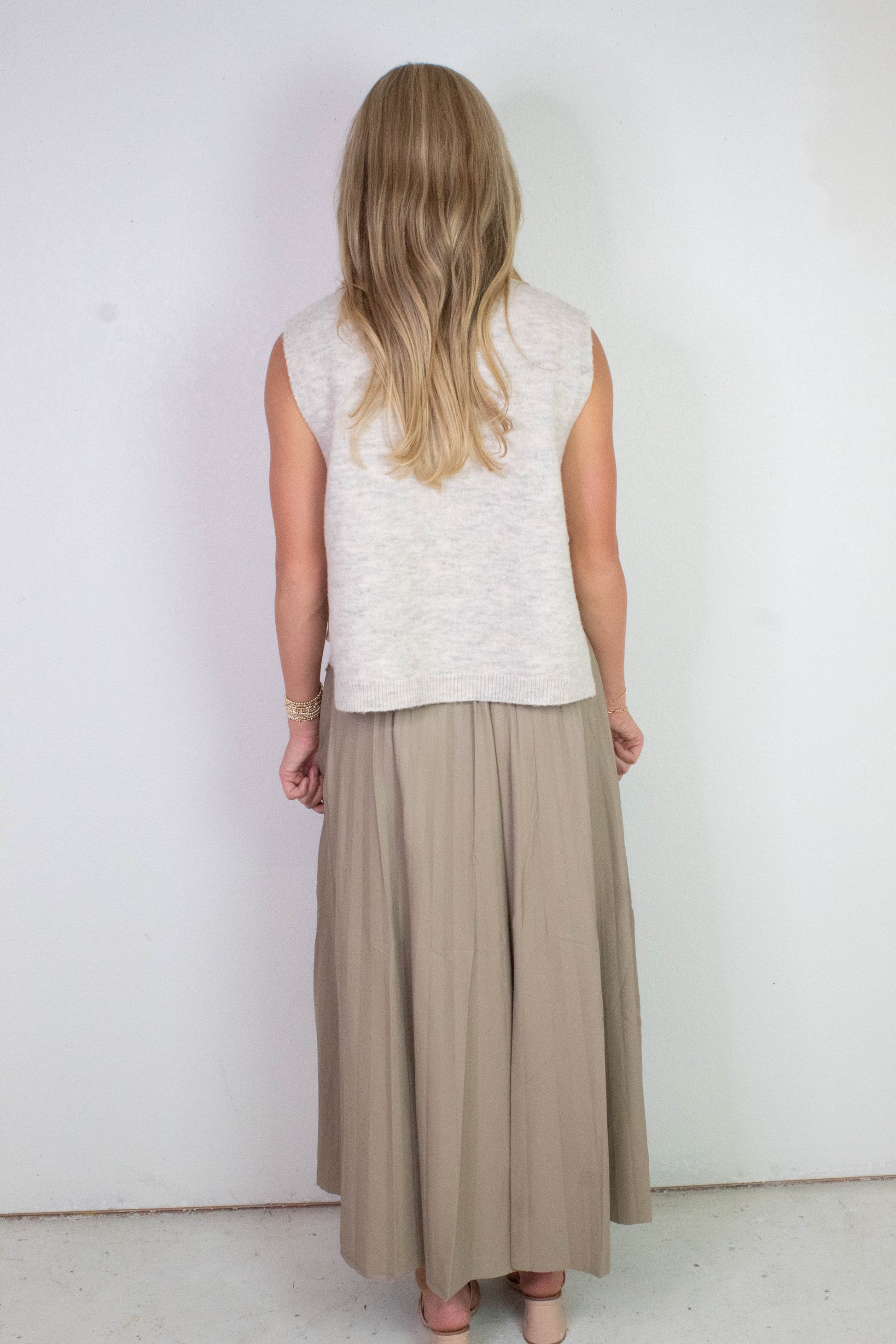  Sallie Vegan Leather Pleated Maxi Skirt, Khaki