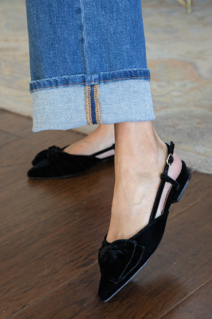  Harmony Velvet Bow Slingback Flat, Black | Chinese Laundry