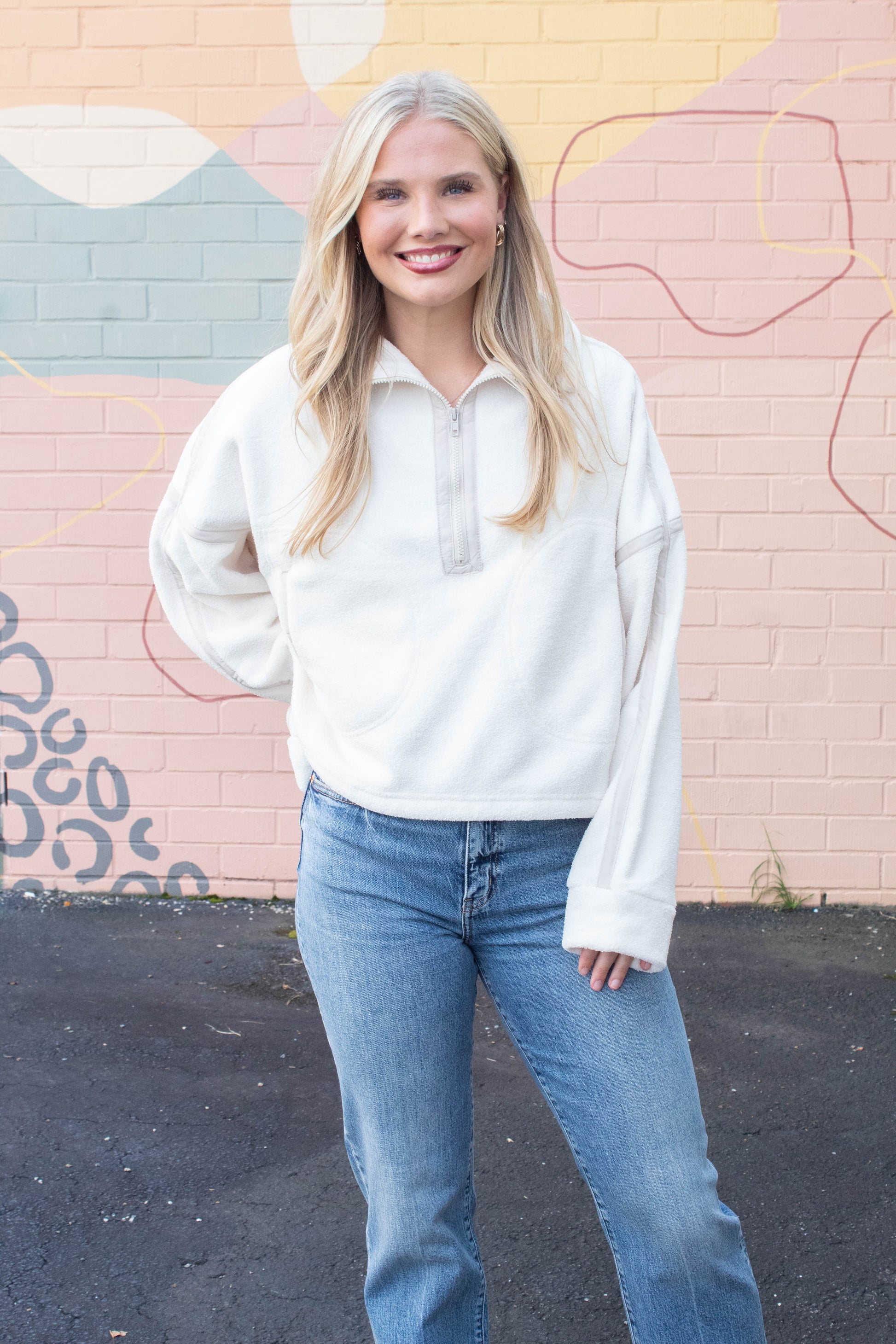  Anna Fleece Half Zip Pullover, Ivory