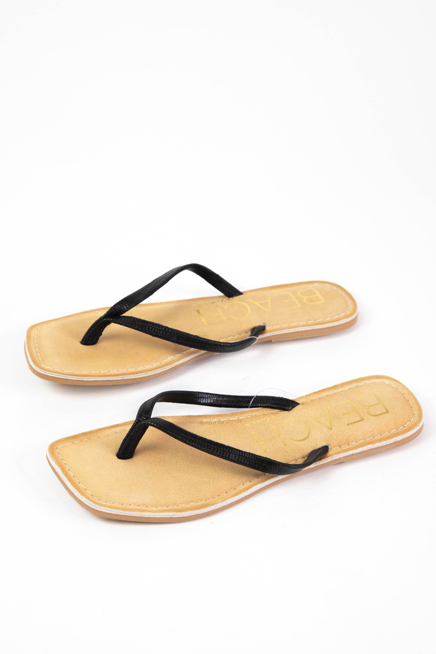  Bungalow Square Toe Thong Sandal, Black Lizard | Beach By Matisse