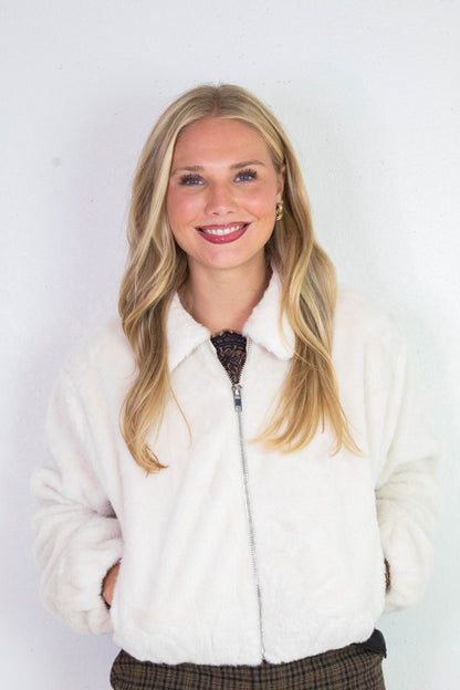  Irene Faux Fur Jacket, Cream
